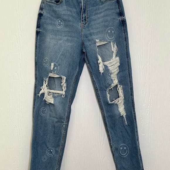 Hollister - Smiley Face Distressed Stonewashed Smiley Print Jeans Size 28 - Picture 3 of 13